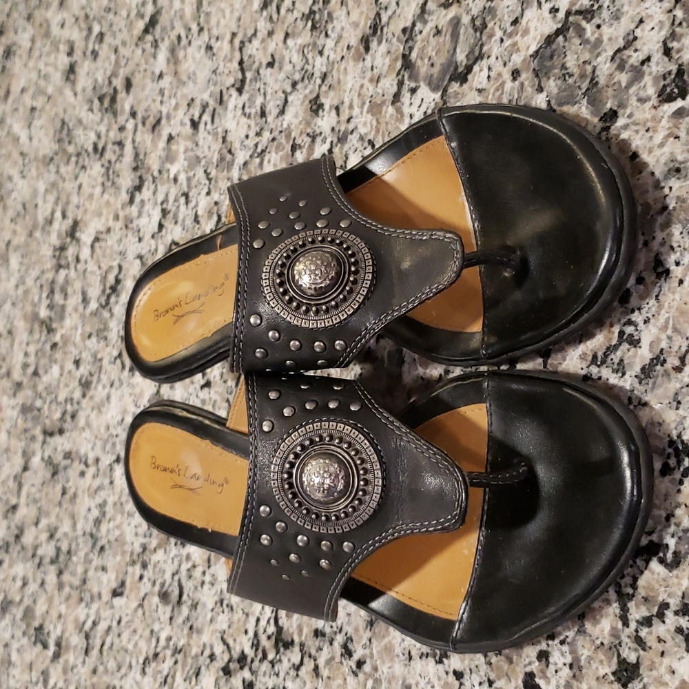 Brown's Landing matte black 2 inch heeled sandal